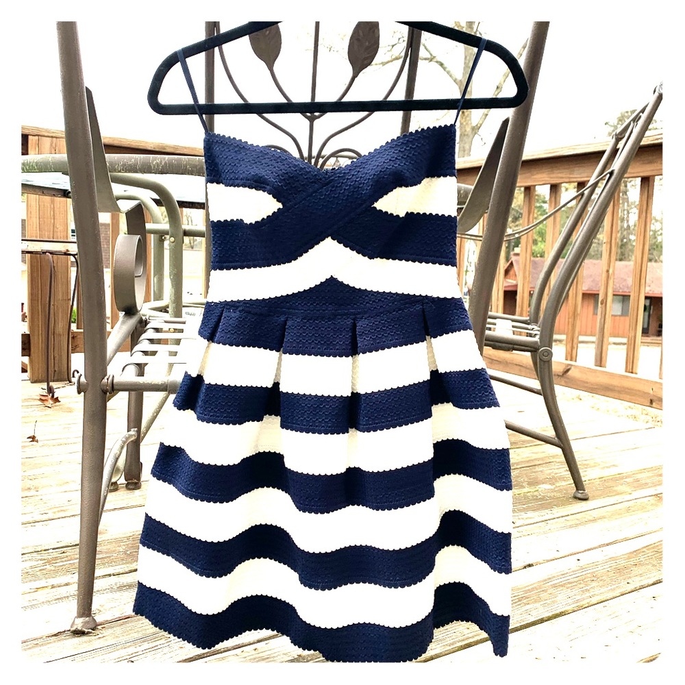Navy and White strapless dress